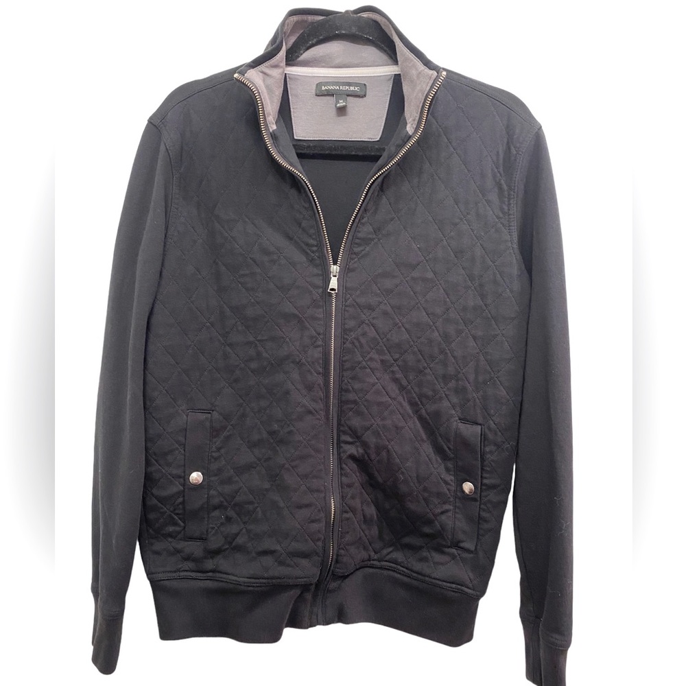 Banana Republic M Black Quilted Design Zip Sweater
